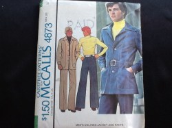 4873 MCCALLS 1975 MENS UNLINED BELT ED JACKET, PANTS PATTERN 40 UNCUT